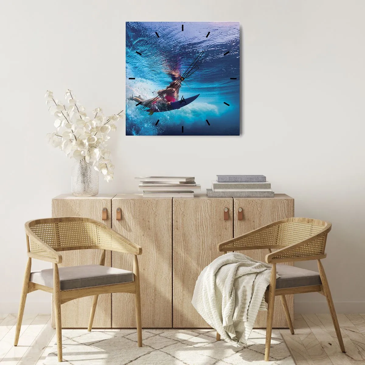 Väggklocka - Klocka på glas - Glädjens djup - 40x40 cm