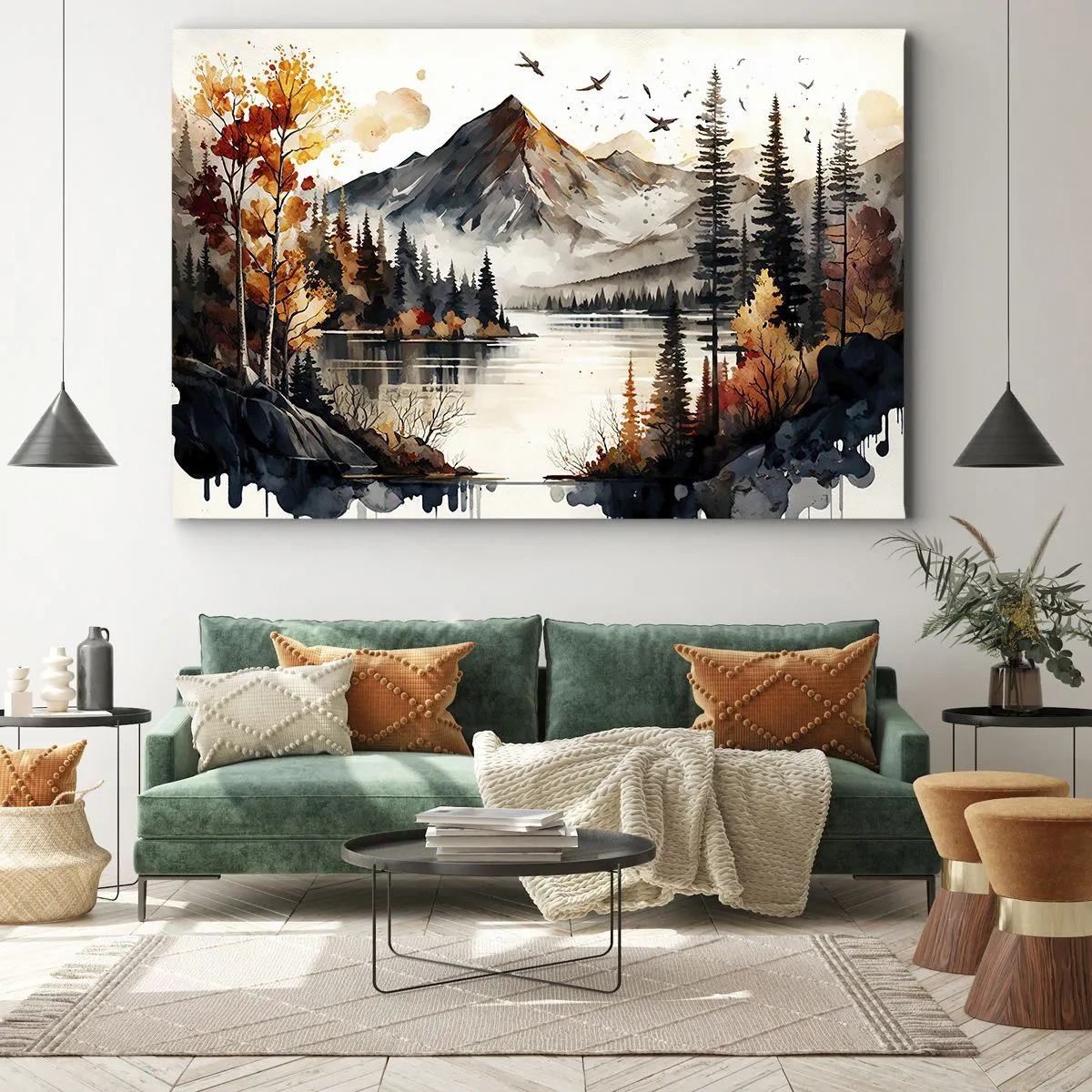 Canvastavla - Bild på duk - Gyllene höst i fjällen - 70x50 cm