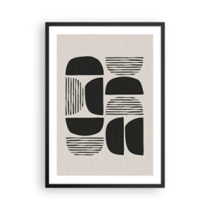 Affisch i svart ram - Geometrisk abstraktion med svarta former och linjer - 50x70cm - Arrangemang med halvor - Modern väggdekoration för vardagsrum och sovrum ARTTOR