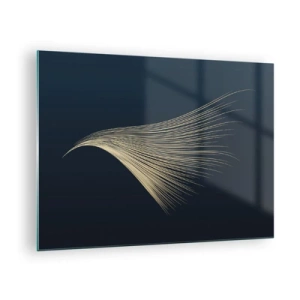Glastavla - Bild på glas - En gyllene linje som liknar en vinge på en marinblå bakgrund - 70x50cm - Som en ängels hårstrå - Modern väggdekoration för vardagsrum och sovrum ARTTOR