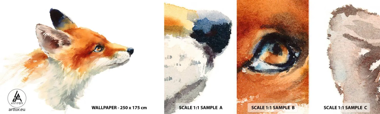 Provbit av självhäftande fototapet Deluxe Sticker - Försiktighet skadar aldrig - Djur, Räv, Abstraktion - 100x30 cm