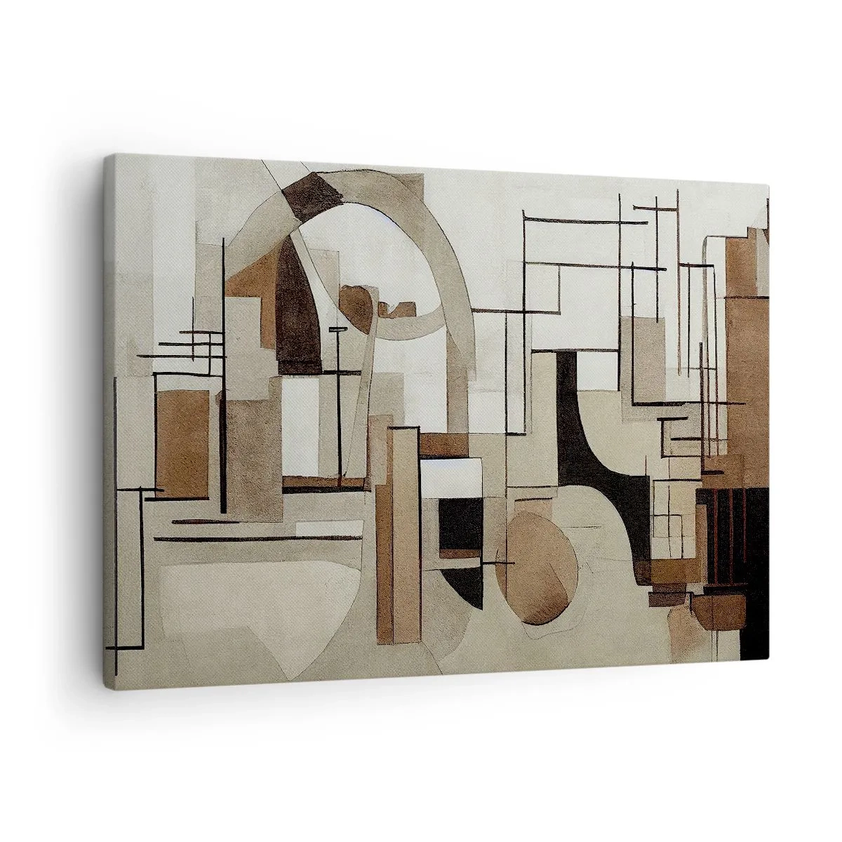 Canvastavla - Bild på duk - Arkitektonisk abstraktion i beige och brunt - 70x50cm - Stadsbild 2.0 - Modern väggdekoration för vardagsrum och sovrum ARTTOR