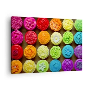 Canvastavla - Bild på duk - Färgglada cupcakes med pastelldekorationer - 70x50cm - Alla olika - alla goda - Modern väggdekoration för vardagsrum och sovrum ARTTOR