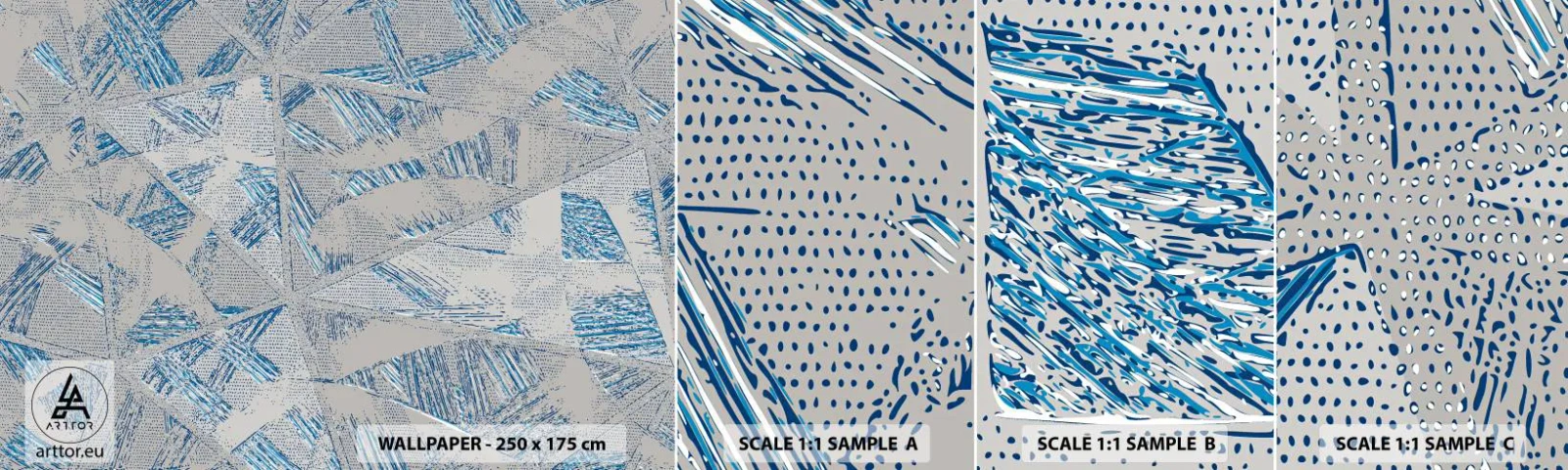 Fototapet Prov Standard Eco - I en gråblå labyrint - Klotter, Ljus, Kaos - 100x30 cm