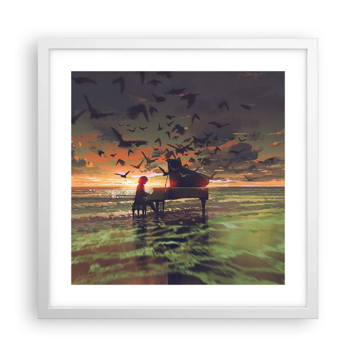 Affisch i vit ram - Konsert för piano och vågor - 40x40 cm
