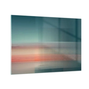 Glastavla - Bild på glas - En pastellfärgad abstraktion som påminner om ljusvågor vid solnedgången. - 70x50cm - Abstraktion: ljusvågor - Modern väggdekoration för vardagsrum och sovrum ARTTOR