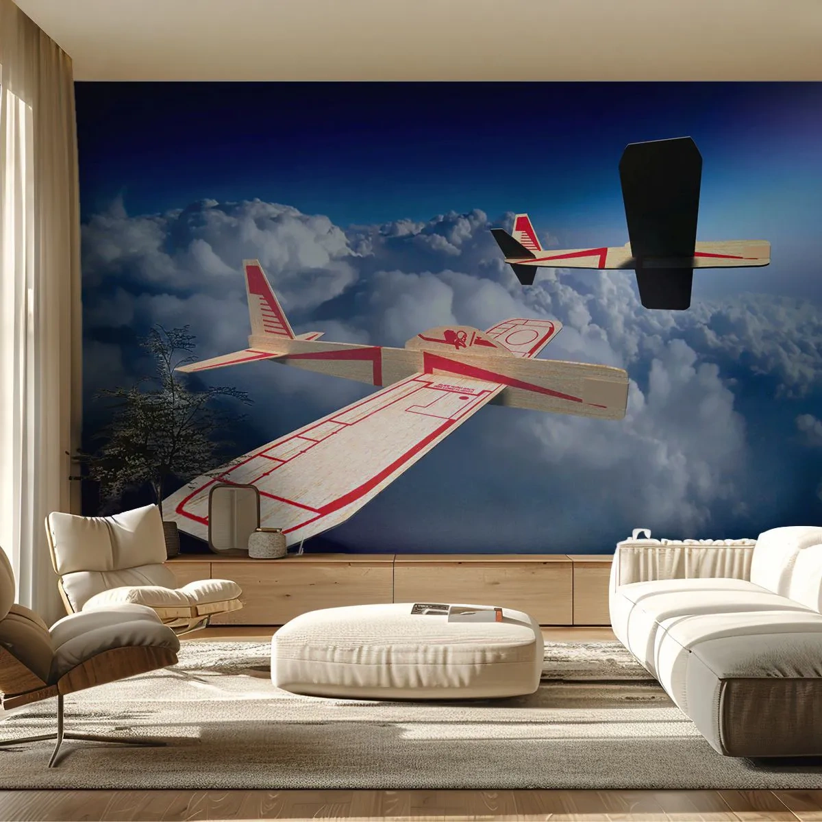Självhäftande Fototapet Deluxe Sticker - Ännu högre, ännu längre - Plan, Segelflygplan, Moln - 250x175 cm