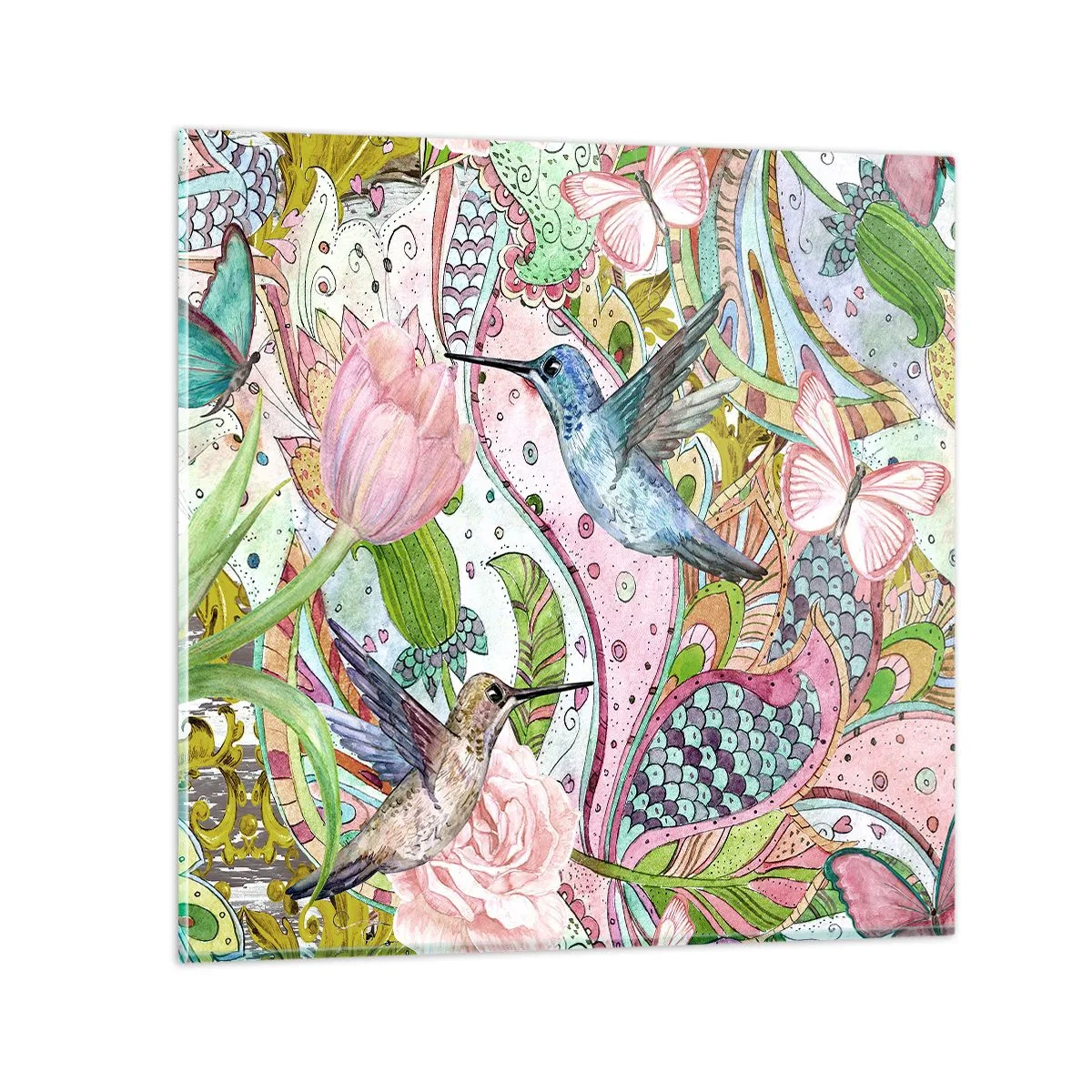 Glastavla - Bild på glas - Inbäddade i klätterväxter - 60x60 cm