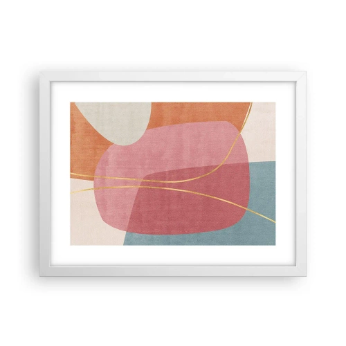 Affisch i vit ram - Pastellkomposition med guldtråd - 40x30 cm