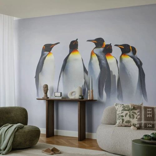 Fototapet Premium Sand - En träff i kvällsdräkter - Djur, Pingvin, Natur - 100x70 cm
