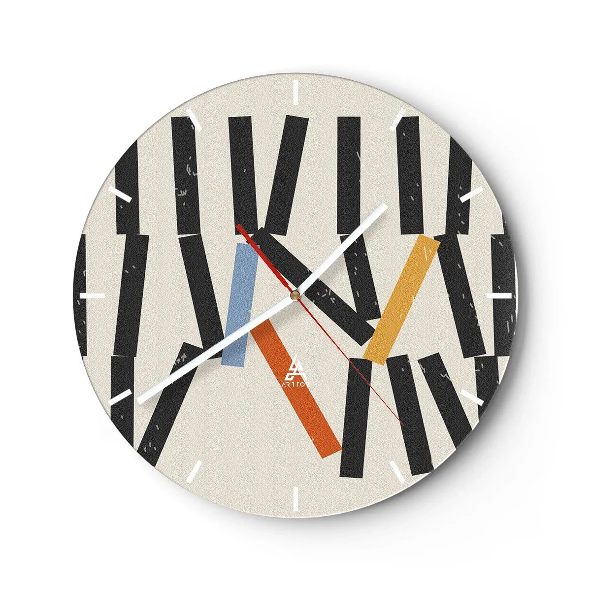 Väggklocka - Klocka på glas - Domino - komposition - 40x40 cm