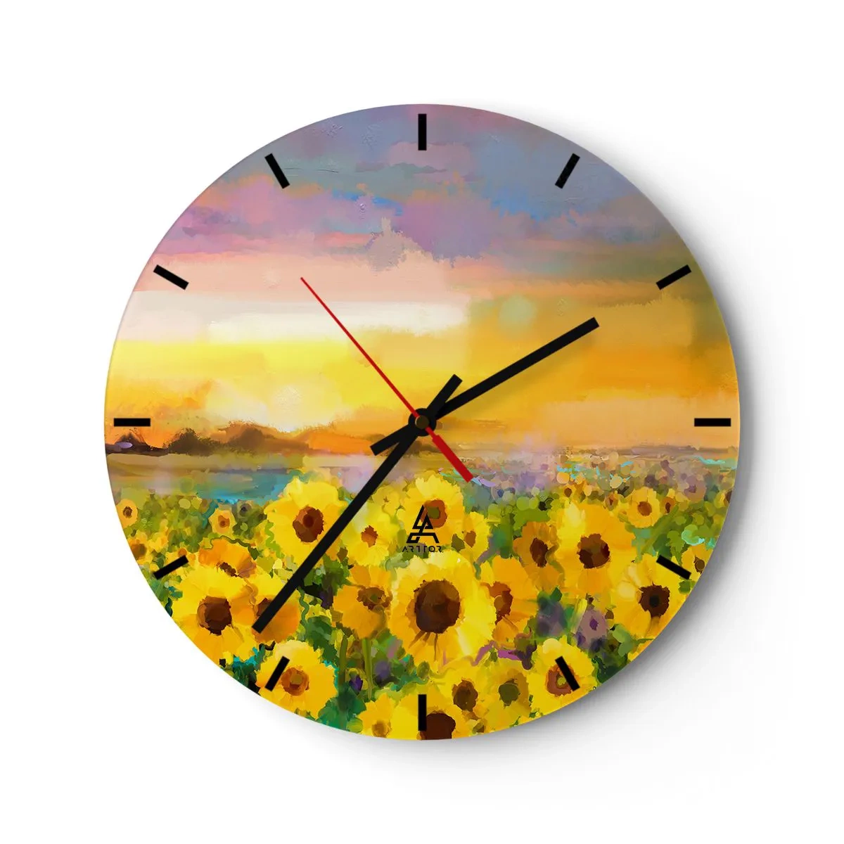 Väggklocka - Klocka på glas - Själva solen gick ner på jorden - 30x30 cm