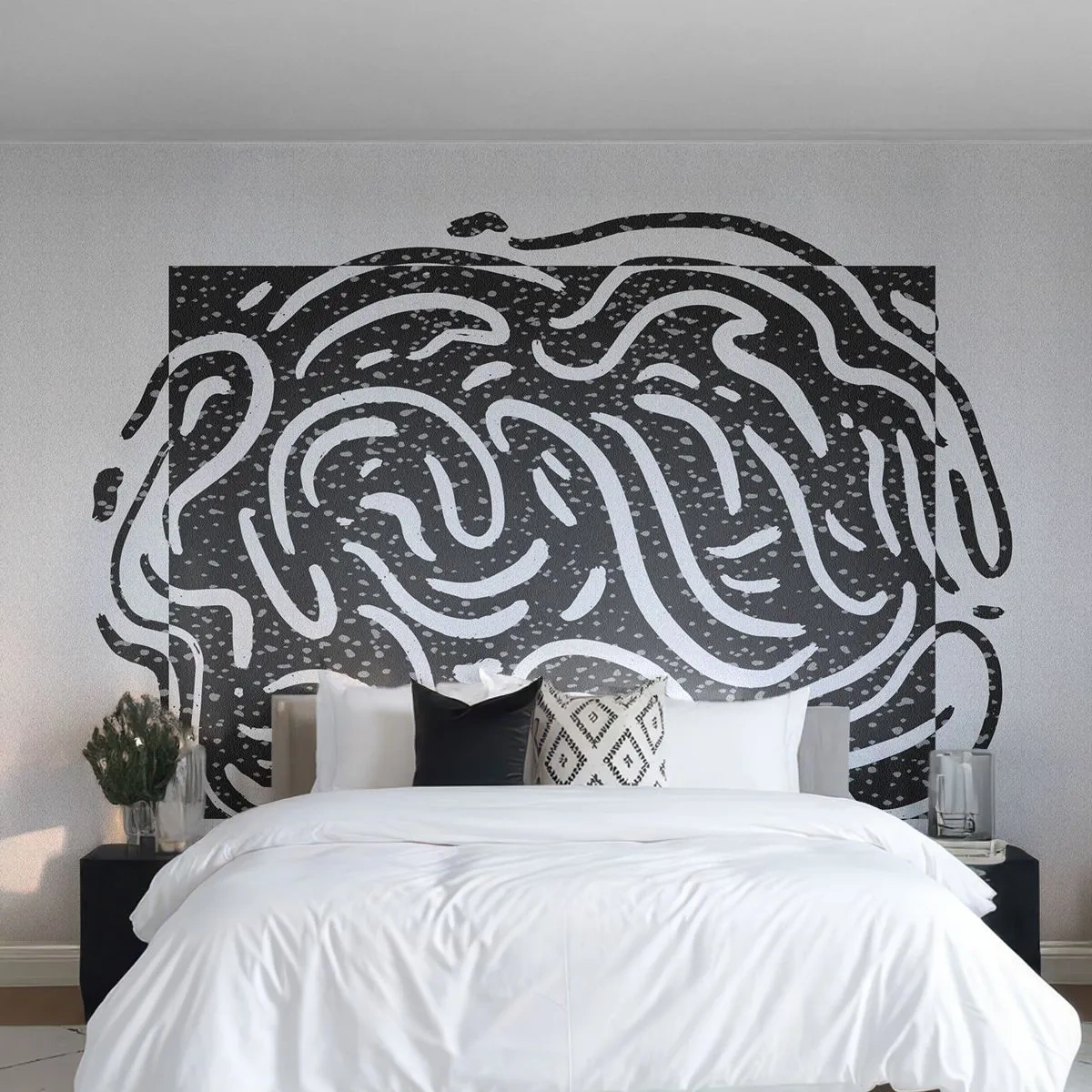Fototapet Premium Sand - Abstraktion: en dans av glädje - Boho, Svartvitt, Minimalism - 450x315 cm