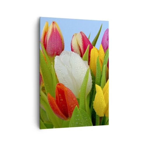 Canvastavla - Bild på duk - blommig regnbåge i daggdroppar - 70x100 cm