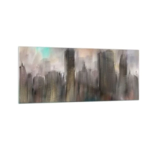 Glastavla - Bild på glas - Komposition av stål, sten och dimma - 100x40 cm