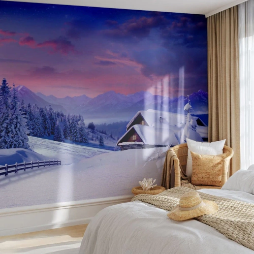 Fototapet Premium Sand - Silla natt - Landskap, Vinter, Alperna - 100x70 cm
