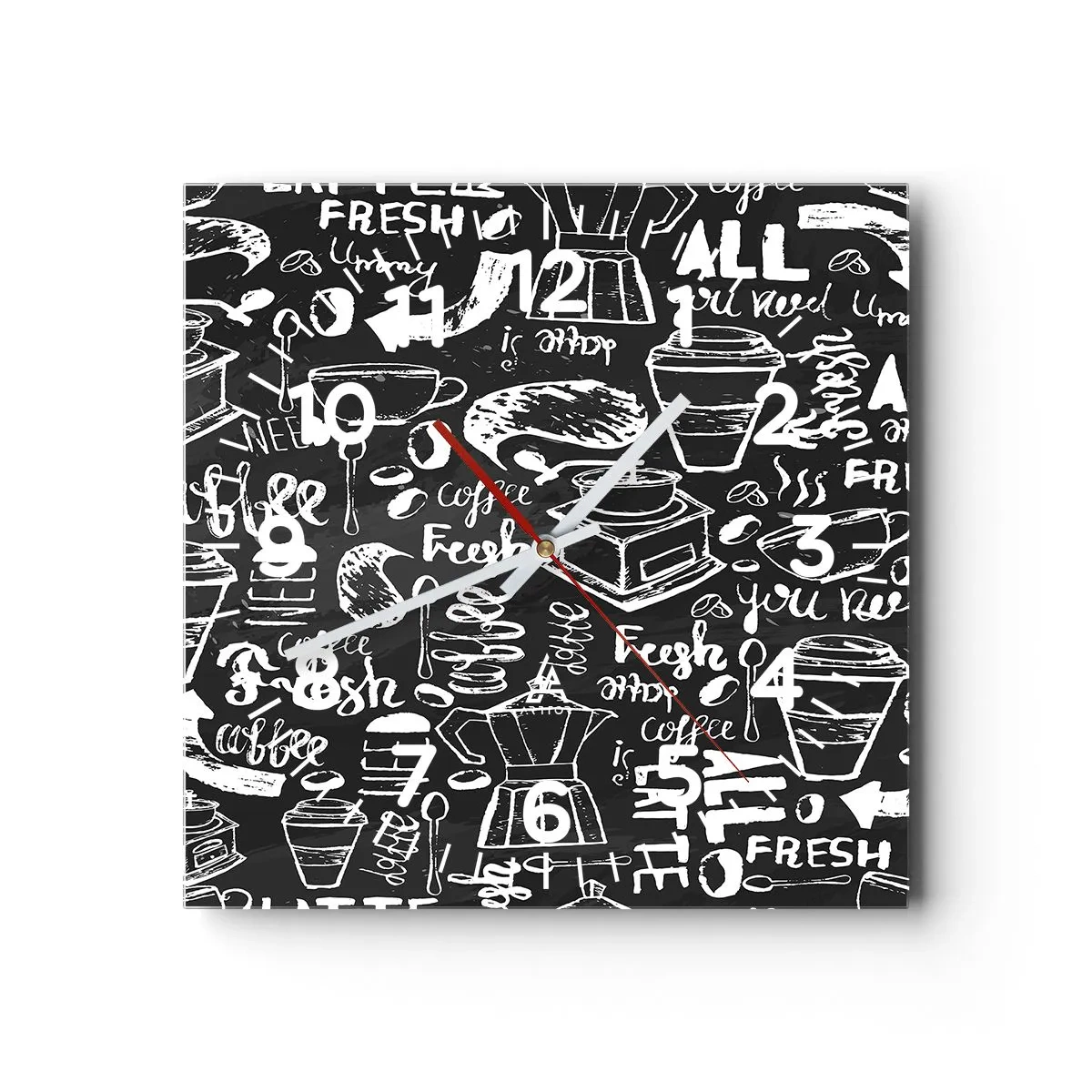 Väggklocka - Klocka på glas - All you need is… - 30x30 cm