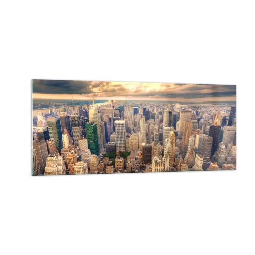 Glastavla - Bild på glas - Förgylld metropolis - 100x40 cm