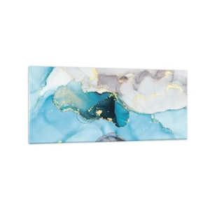 Glastavla - Bild på glas - Studie över mötet mellan grå och turkos - 120x50 cm