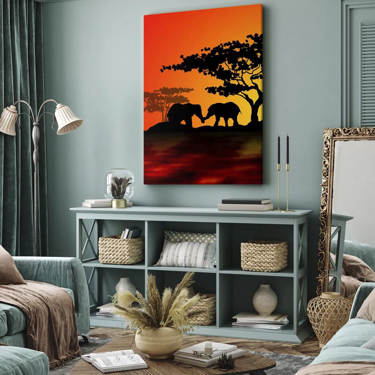 Canvastavla - Bild på duk - Ett möte ute i savannen - 45x80 cm