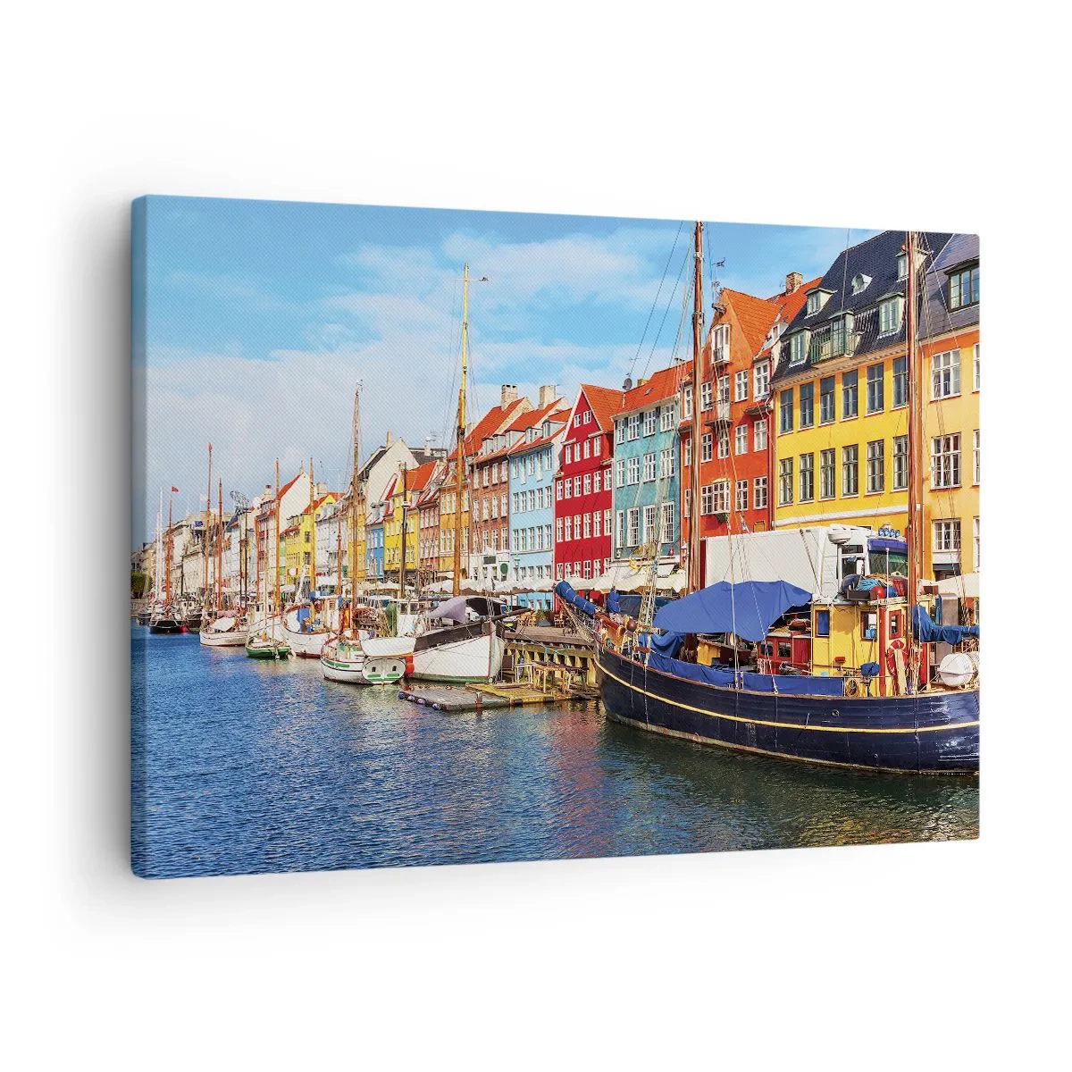 Canvastavla - Bild på duk - Färgglada hus på kanalen med båtar i solen - 70x50cm - Glad kaj - Modern väggdekoration för vardagsrum och sovrum ARTTOR