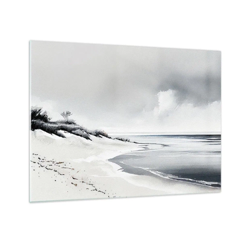 Glastavla - Bild på glas - Svartvit strand med horisont och lugnt hav - 70x50cm - Alltid tillsammans - Modern väggdekoration för vardagsrum och sovrum ARTTOR