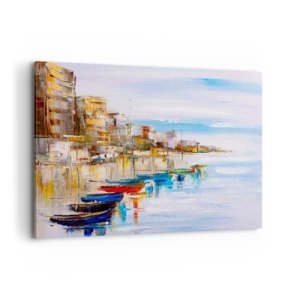 Canvastavla - Bild på duk - Flerfärgad urban hamn - 100x70 cm