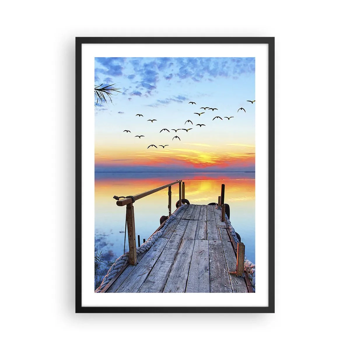 Affisch i svart ram - Sjöpiren vid solnedgången - 50x70cm - Dags att vända hem... - Modern väggdekoration för vardagsrum och sovrum ARTTOR