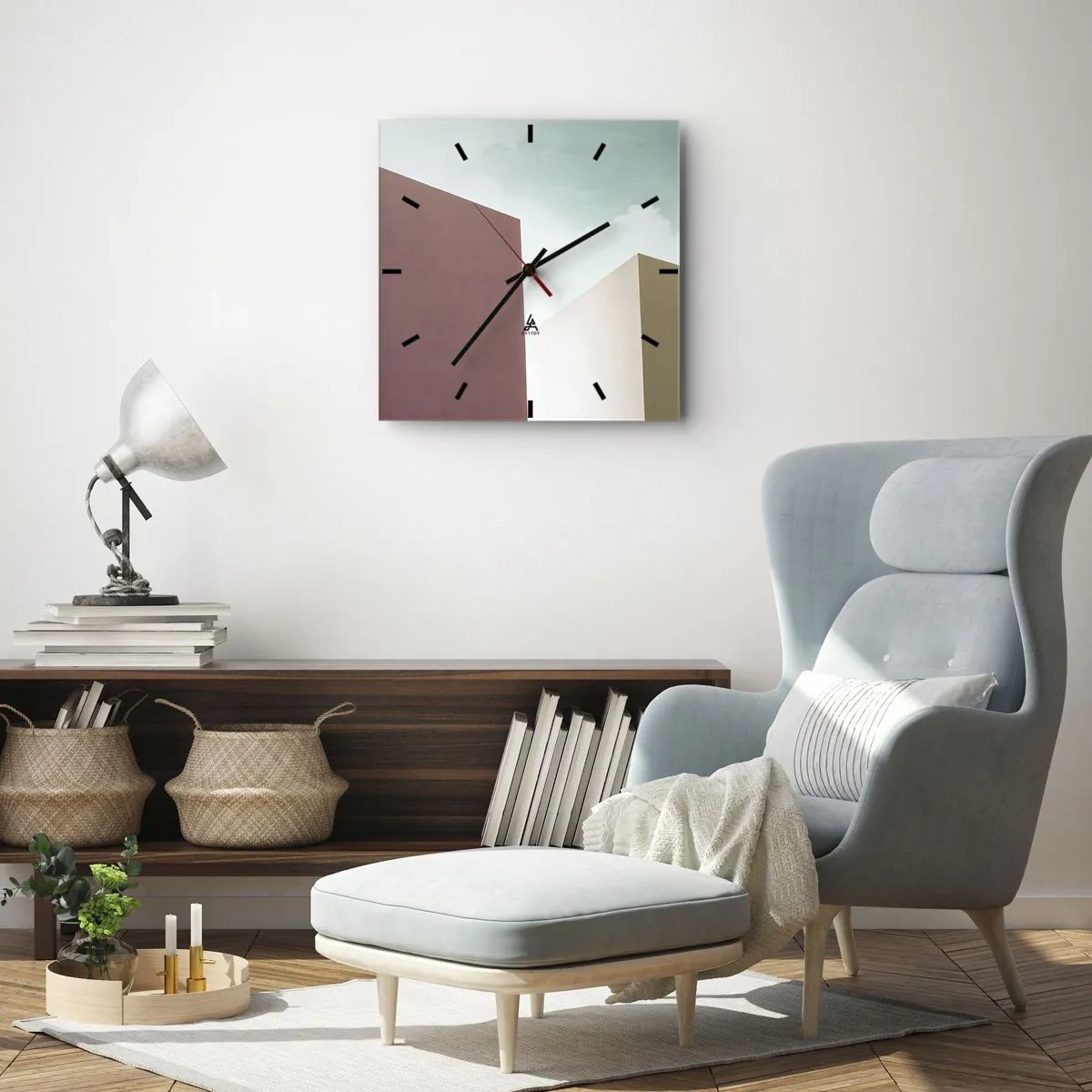 Väggklocka - Klocka på glas - Geometri av en solig sommar - 40x40 cm
