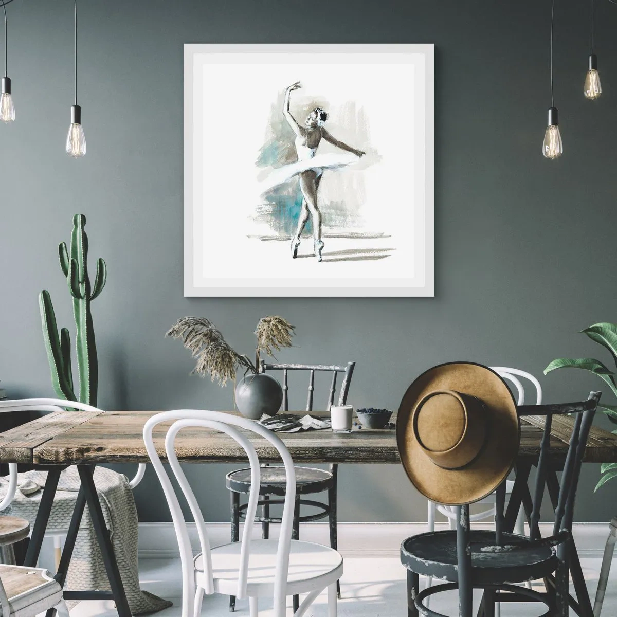 Affisch i vit ram - Förtrollad i en svan - 60x60 cm