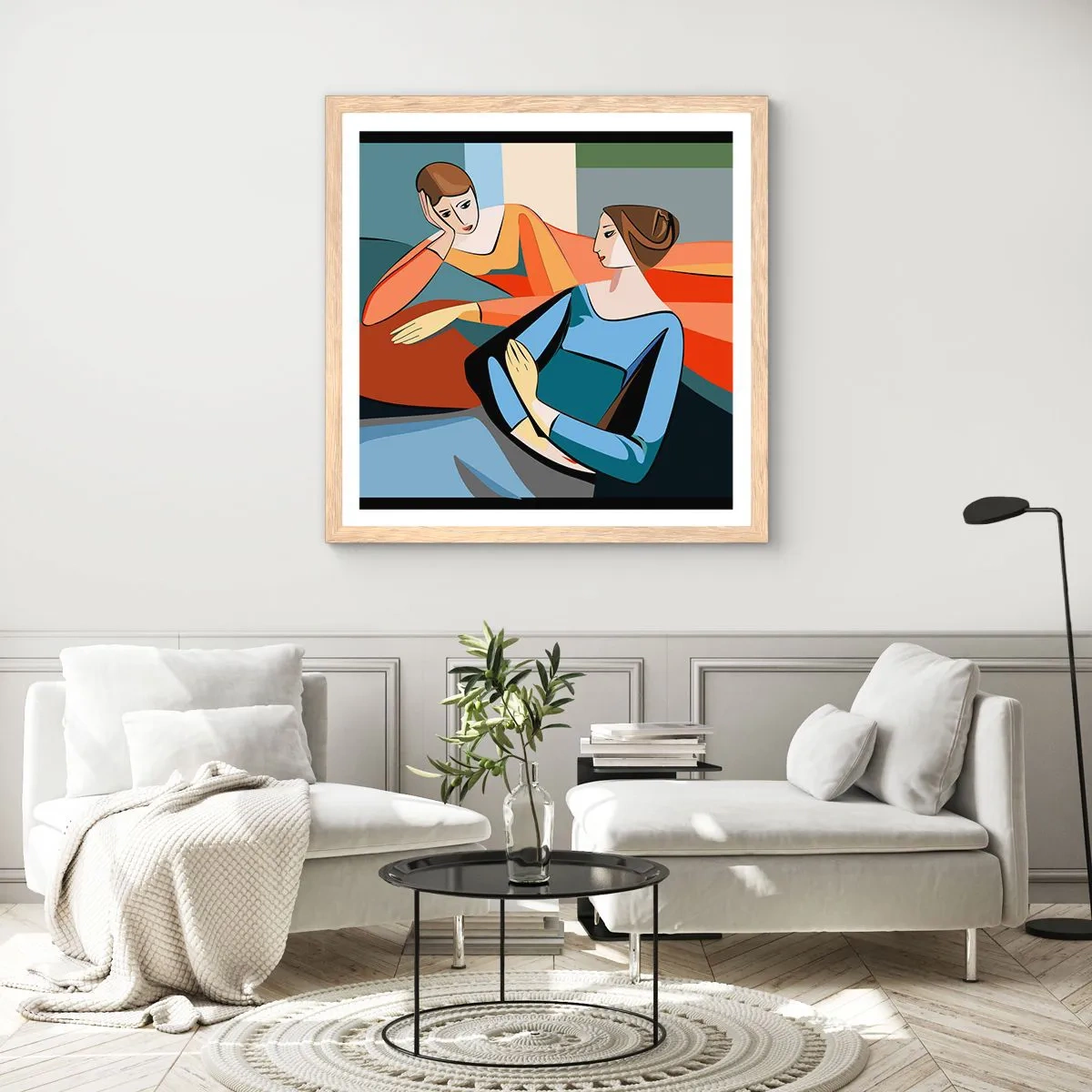 Affisch i ram av ljusek - Ett ögonblick av förtrolighet - 60x60 cm
