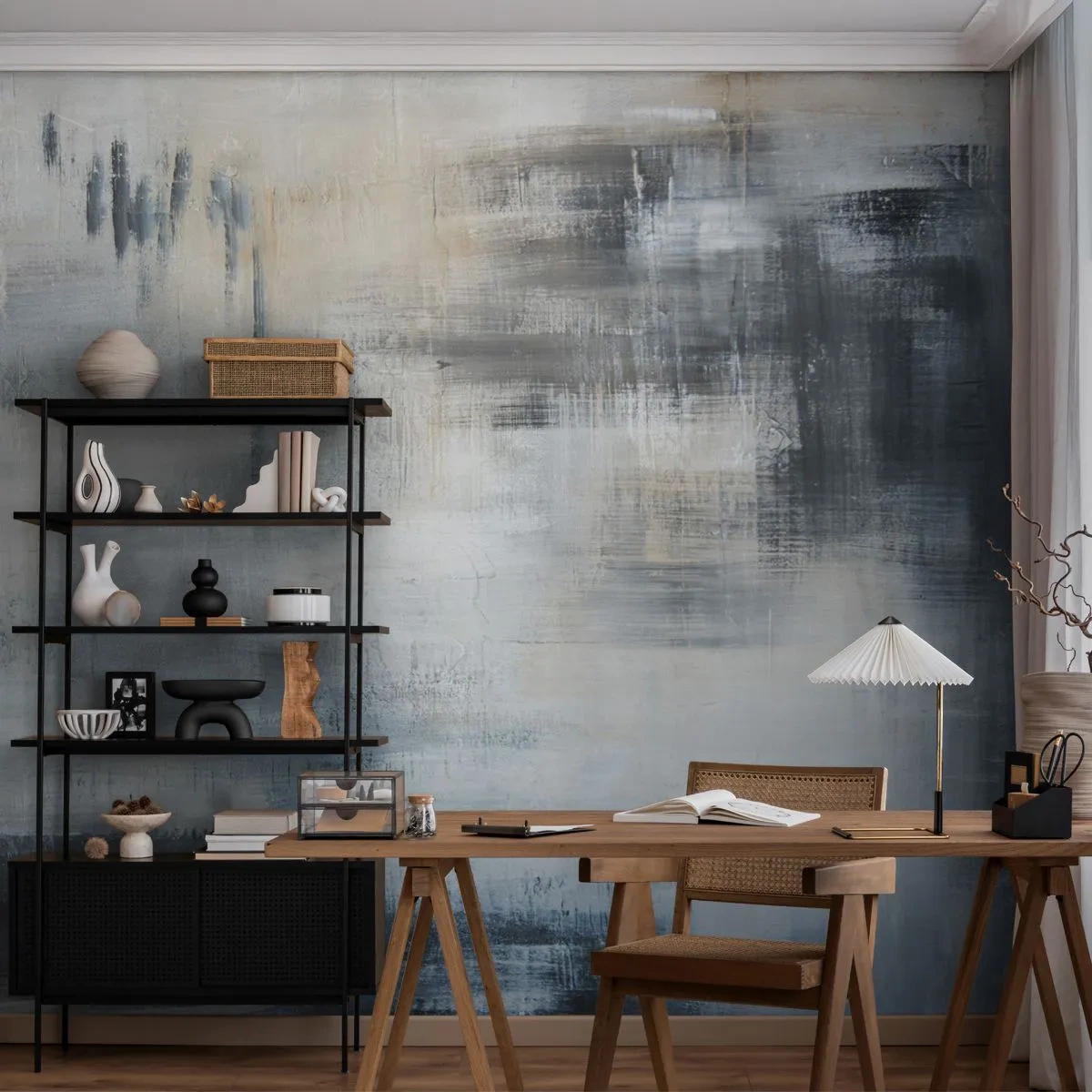 Fototapet Standard Eco - Abstrakt komposition i nyanser av blått och grått - 100x70cm - Bakom en blå slöja - Modern väggdekoration för vardagsrum och sovrum ARTTOR