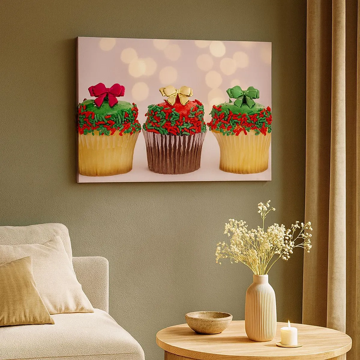 Canvastavla - Bild på duk - Julmuffins med färgglada strössel och rosetter - 70x50cm - Läckert - Modern väggdekoration för vardagsrum och sovrum ARTTOR