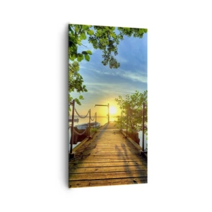 Canvastavla - Bild på duk - Solnedgång vid vatten - 65x120 cm