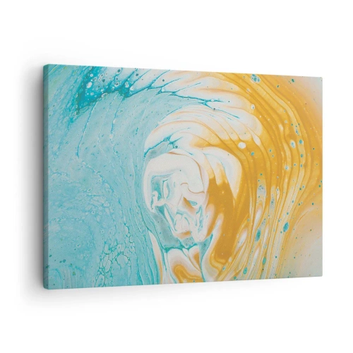 Canvastavla - Bild på duk - Abstrakta vågor i nyanser av blått och guld på duk - 70x50cm - Pastellfärgad virvel - Modern väggdekoration för vardagsrum och sovrum ARTTOR