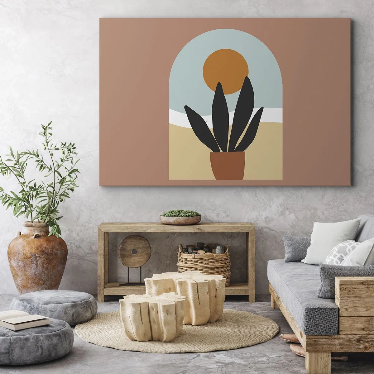 Canvastavla - Bild på duk - En svart växt i en kruka mot solen - 70x50cm - Små glädje - Modern väggdekoration för vardagsrum och sovrum ARTTOR
