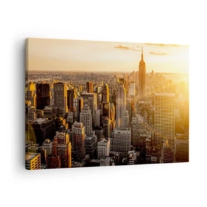 Canvastavla - Bild på duk - New York Citys silhuett vid solnedgången med utsikt över Empire State Building - 70x50cm - Växa i solskenet - Modern väggdekoration för vardagsrum och sovrum ARTTOR