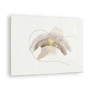 Glastavla - Bild på glas - Beige och guld abstraktion med fina linjer och former - 70x50cm - Träffat i rummet - Modern väggdekoration för vardagsrum och sovrum ARTTOR