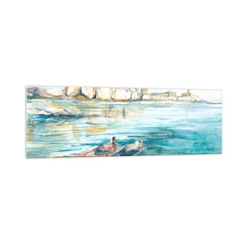 Glastavla - Bild på glas - Landskap i azurblått - 160x50 cm