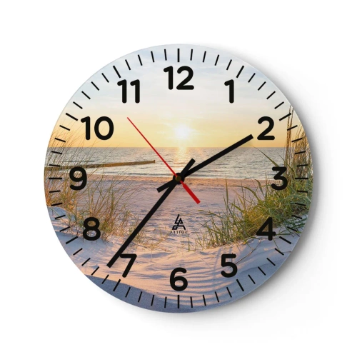 Väggklocka - Klocka på glas - Havets brus, fågelsång, tom strand bland träden - 40x40 cm