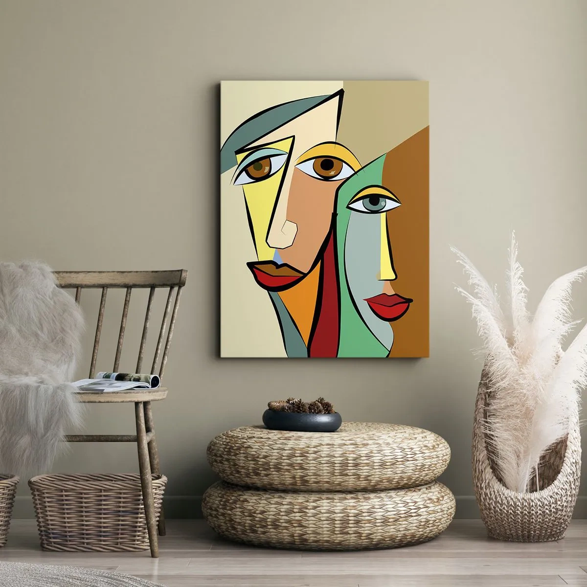Canvastavla - Bild på duk - Kubistiskt par - 50x70 cm