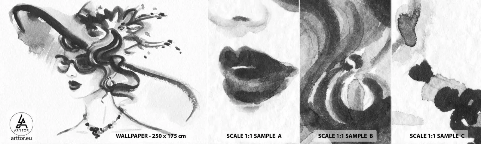 Fototapet Prov Standard Eco - Dam med karaktär - Kvinna I En Hatt, Kvinnans ansikte, Svartvitt - 100x30 cm