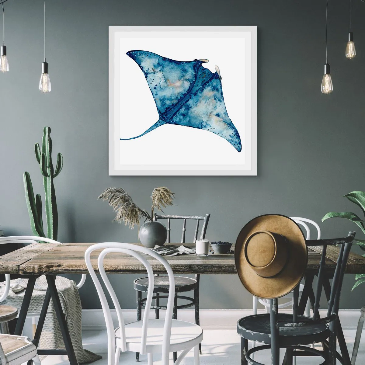 Affisch i vit ram - Liv i blått - 30x30 cm