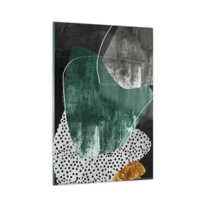 Glastavla - Bild på glas - Färgstark abstraktion med en guldflinga - 80x120 cm