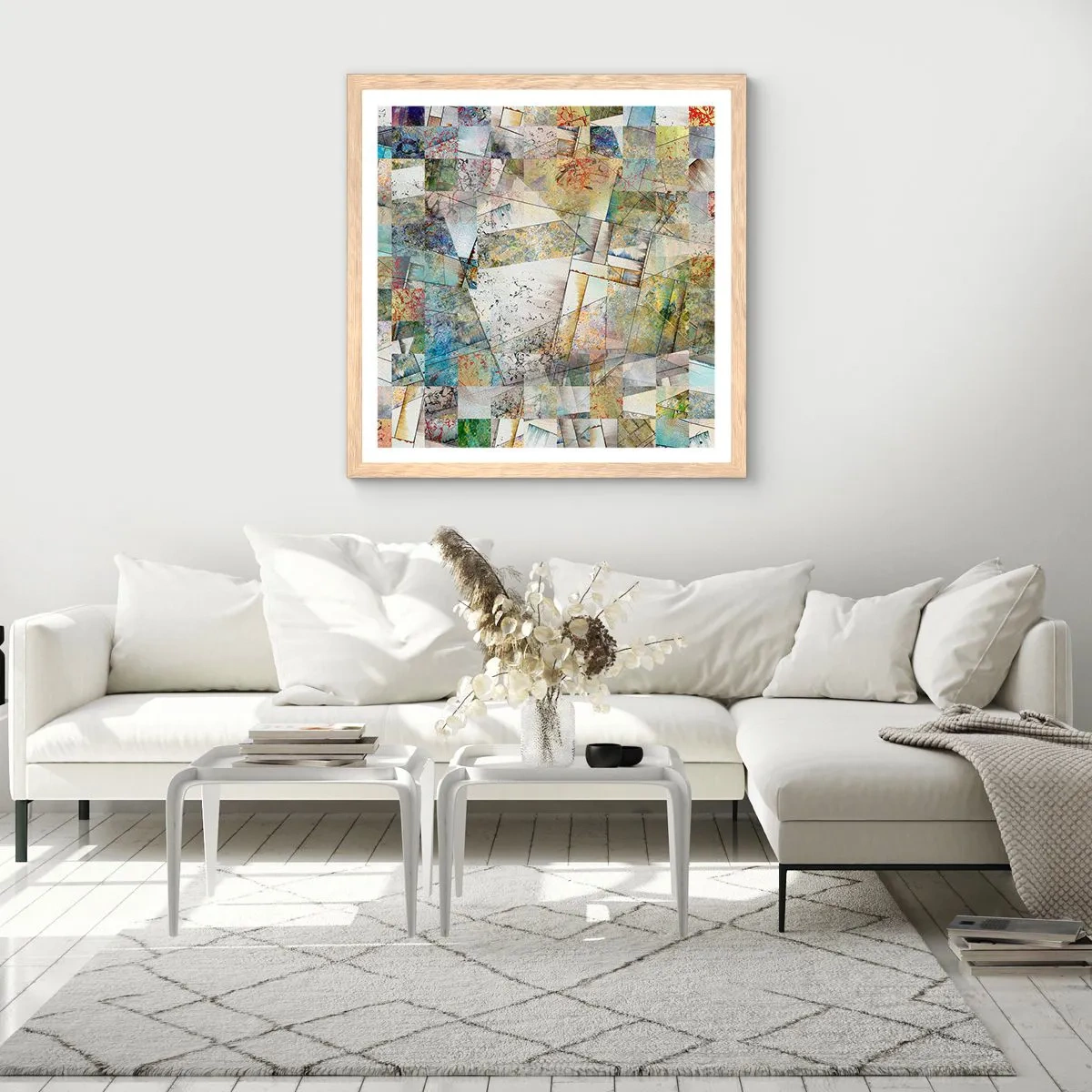 Affisch i ram av ljusek - Geometrisk omblandning - 60x60 cm