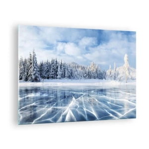 Glastavla - Bild på glas - En frusen sjö omgiven av en vinterskog - 70x50cm - Bedårande och kristallisk vy - Modern väggdekoration för vardagsrum och sovrum ARTTOR