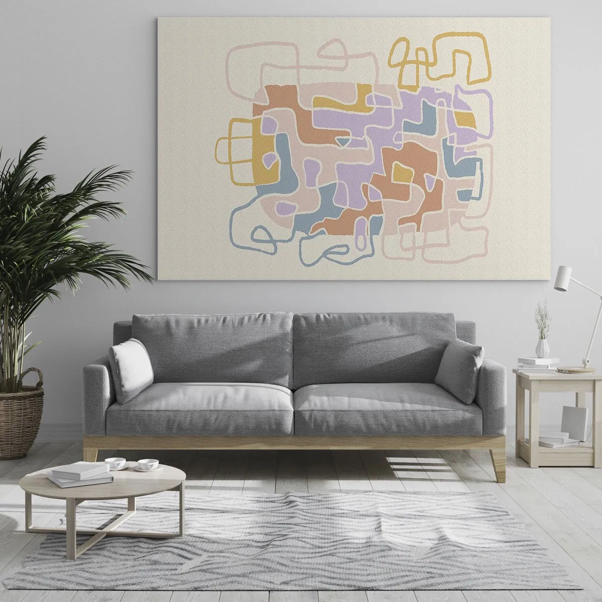 Glastavla - Bild på glas - En färgglad labyrint av linjer på en krämfärgad bakgrund - 70x50cm - Labyrint - ett glädjefyllt äventyr - Modern väggdekoration för vardagsrum och sovrum ARTTOR