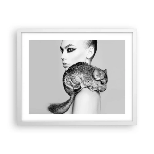 Affisch i vit ram - Dam med chinchilla - 50x40 cm