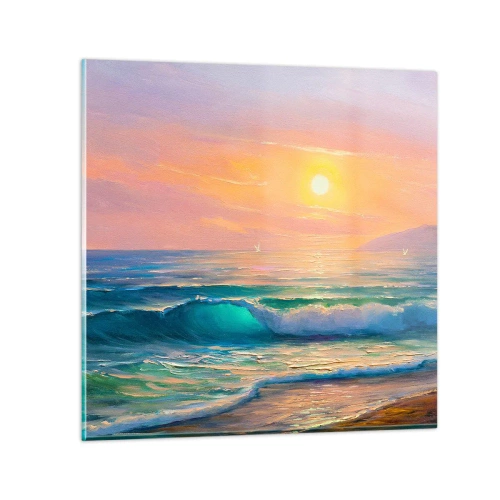 Glastavla - Bild på glas - Vågvisa i turkos - 70x70 cm