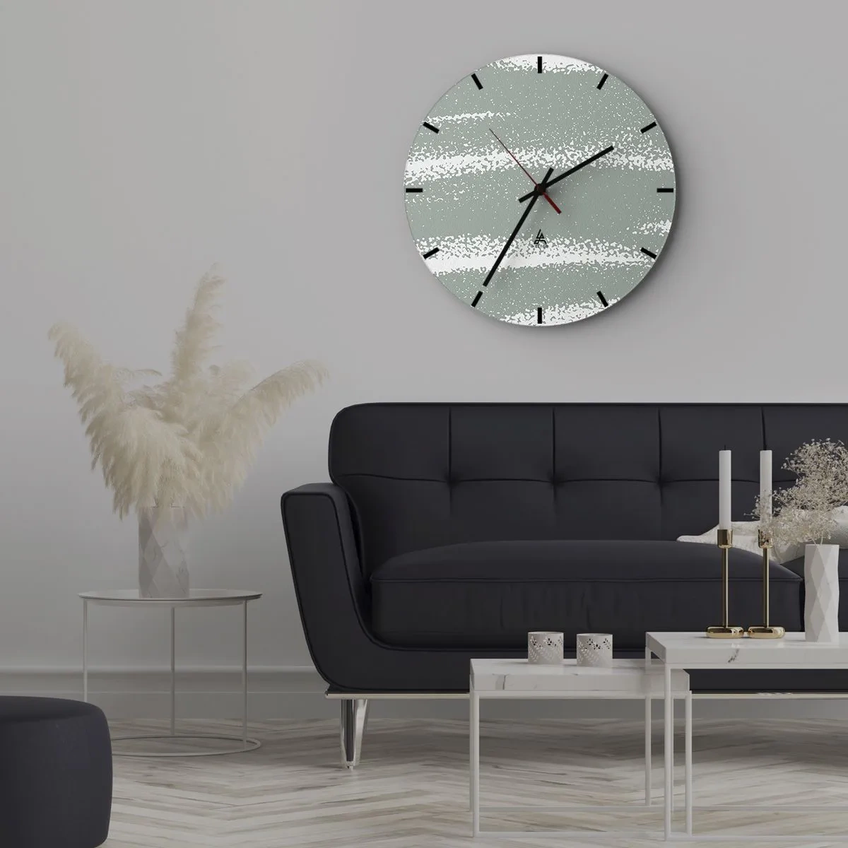 Väggklocka - Klocka på glas - Abstraktion i vinterstämning - 30x30 cm